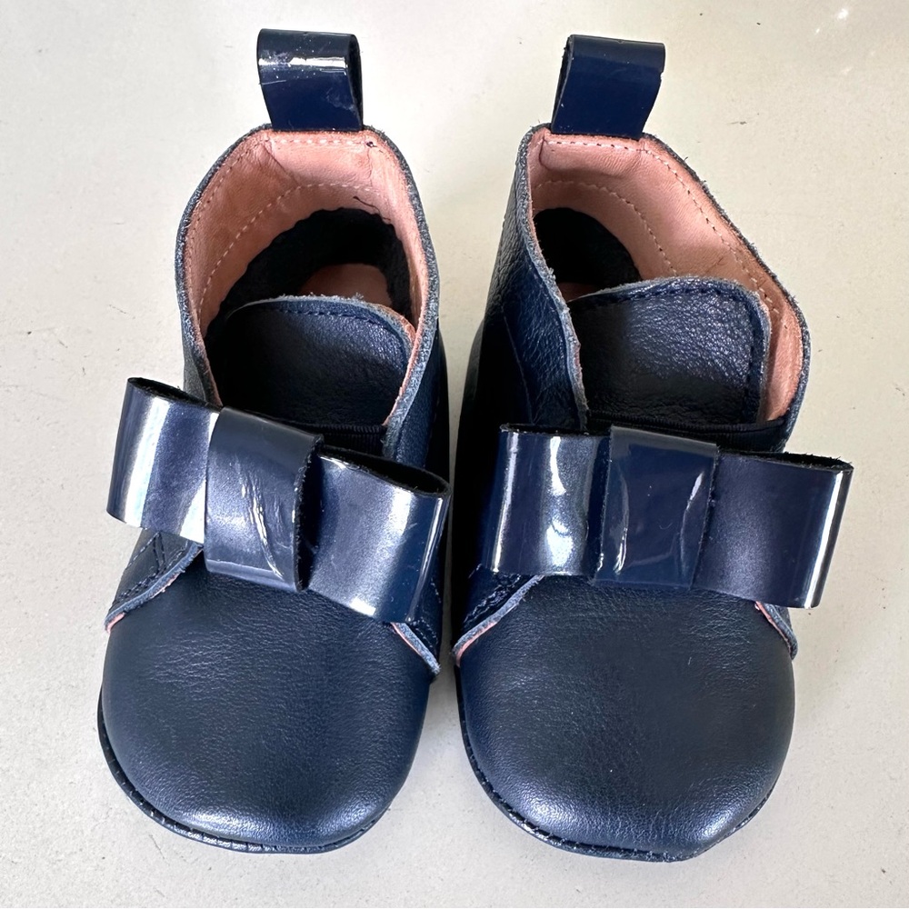 Jacadi Navy Patent Bow Baby Walker Shoes